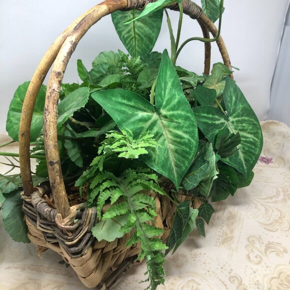 Assorted Silk Greenery in Woven Wicker Basket with Handle - Picture 6 of 6